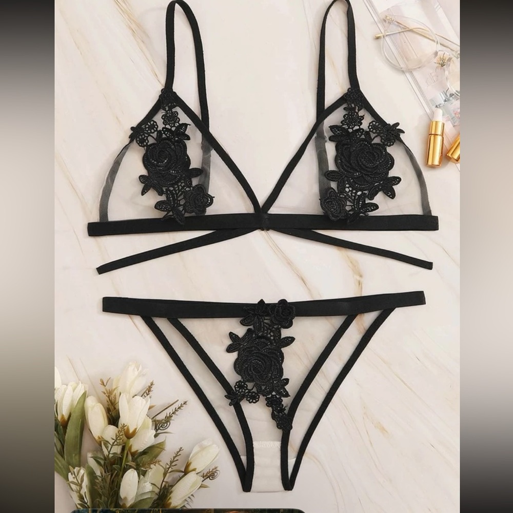 Flower Crochet Sheer Lingerie Set